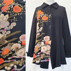 GUMP'S San Francisco Womens Vintage Asian Floral Garden Black Jacket Tunic L